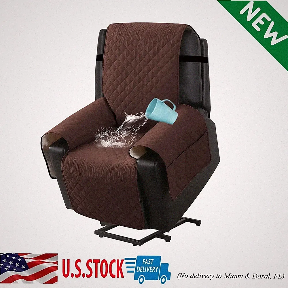100% Waterproof Power Lift Recliner Chair Cover Non Slip Brown